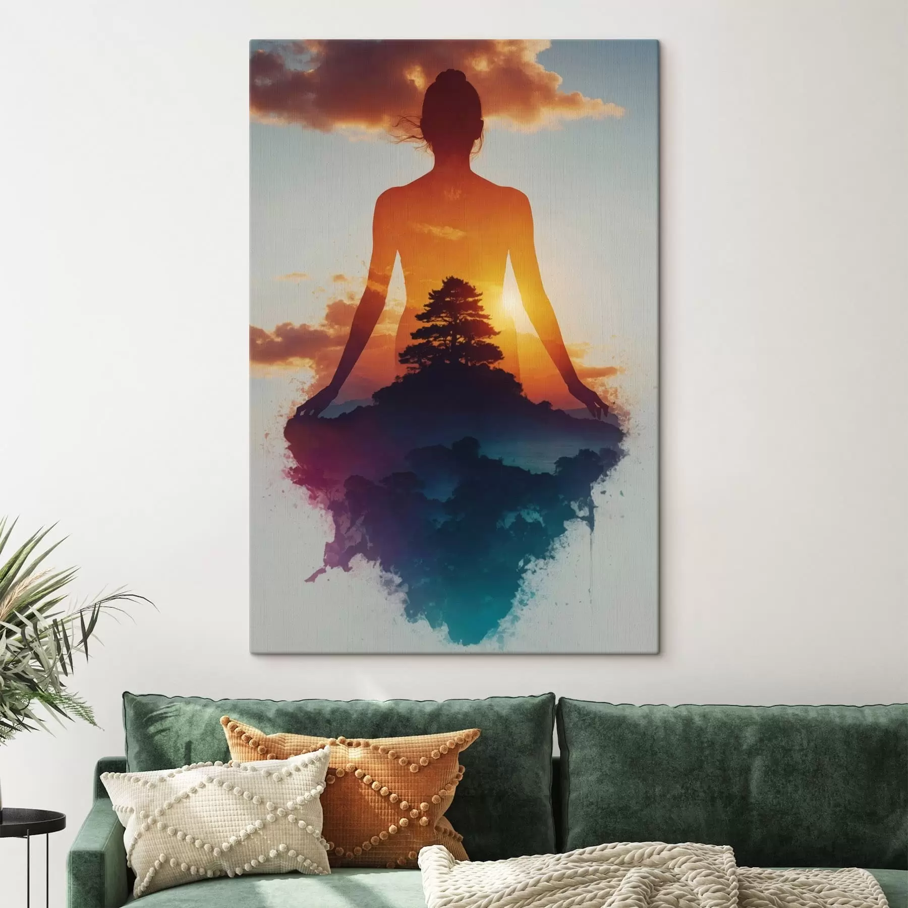  Peintures Silhouette humaine sur fond de paysage au coucher du soleil s48364