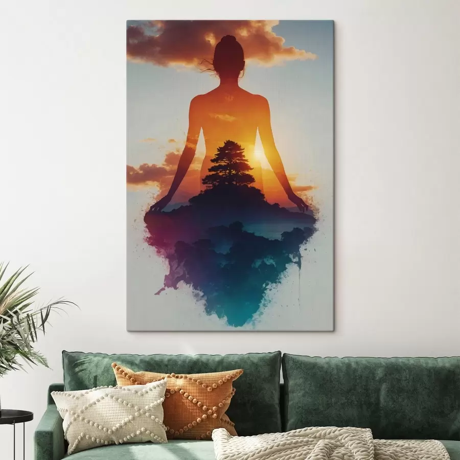  Peintures Silhouette humaine sur fond de paysage au coucher du soleil s48364