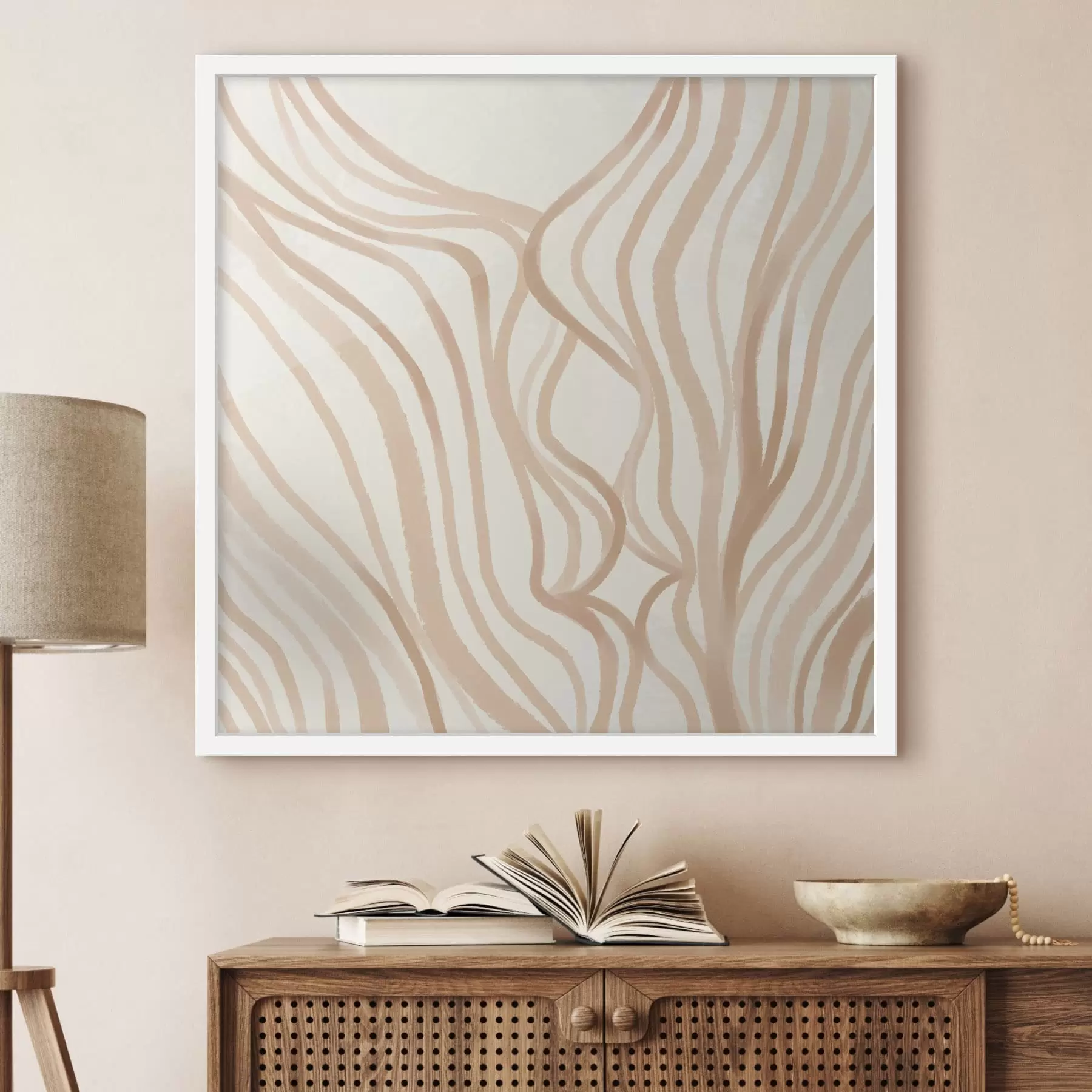 Fotobehang Abstracte golvende lijnen in beige tinten f48027