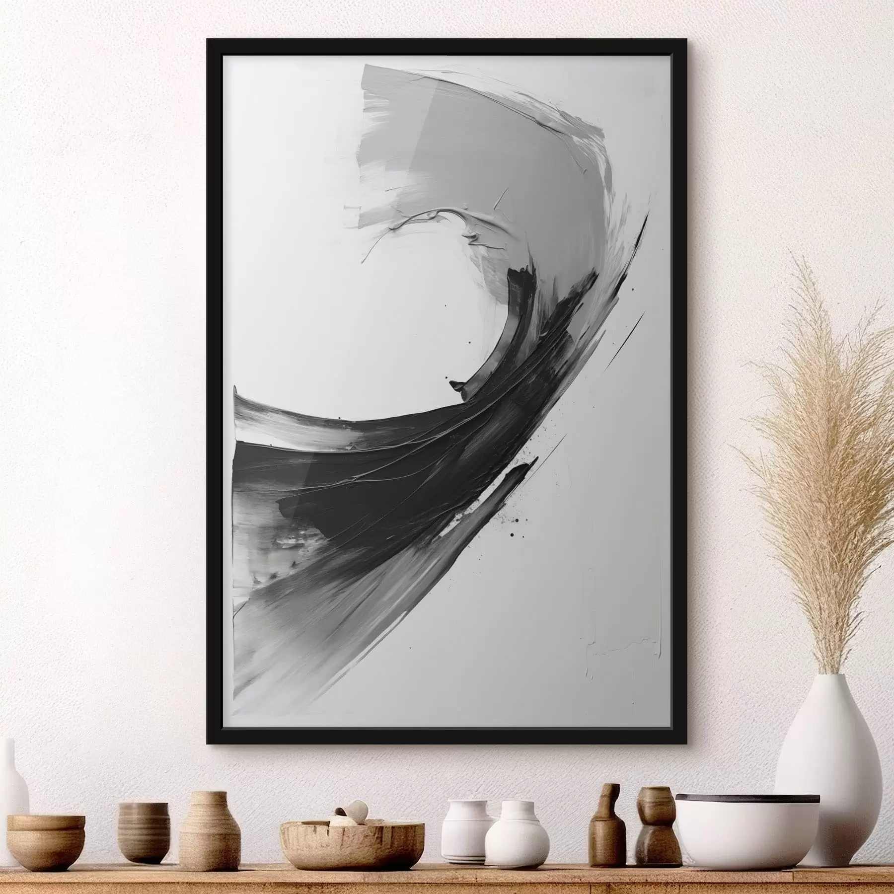 Fotobehang Abstracte zwarte penseelstreek op een witte achtergrond f48326