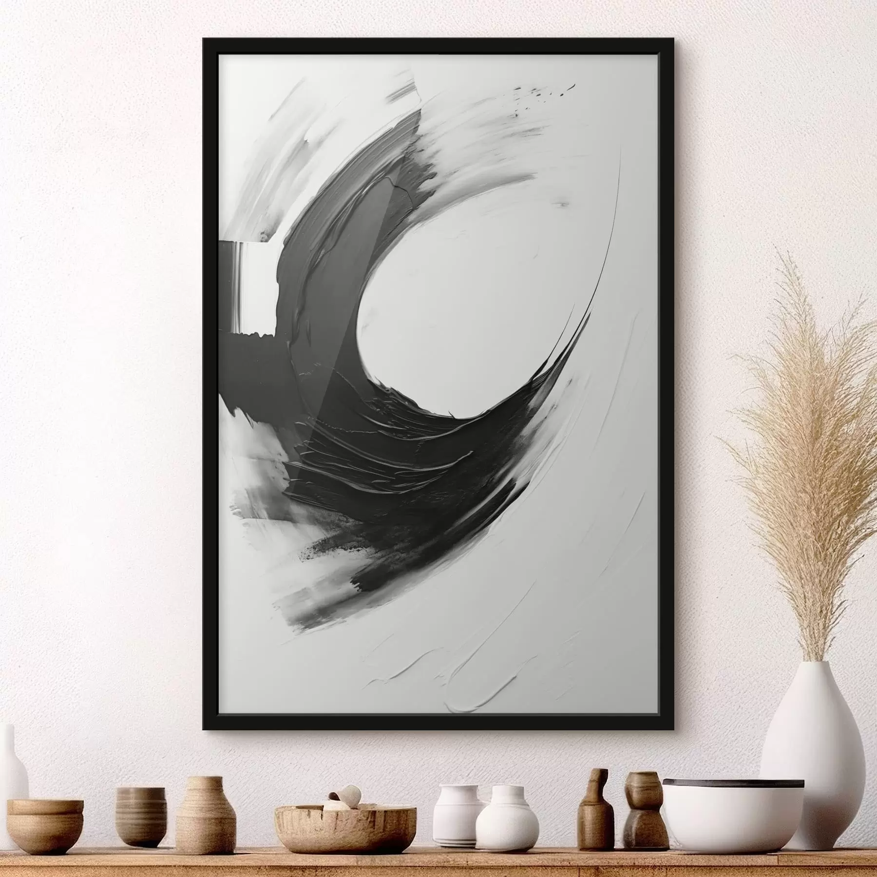 Papier peint photo Coulées de pinceau noires abstraites sur fond clair f48340