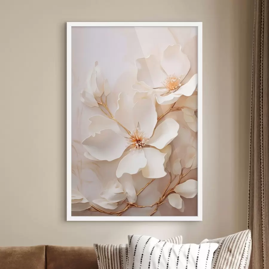 Fotobehang Lichte bloemen met dunne takjes op een pastelkleurige achtergrond f48348