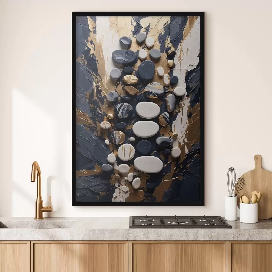 Fotobehang Compositie van abstracte stenen in donkerblauwe tinten f48357