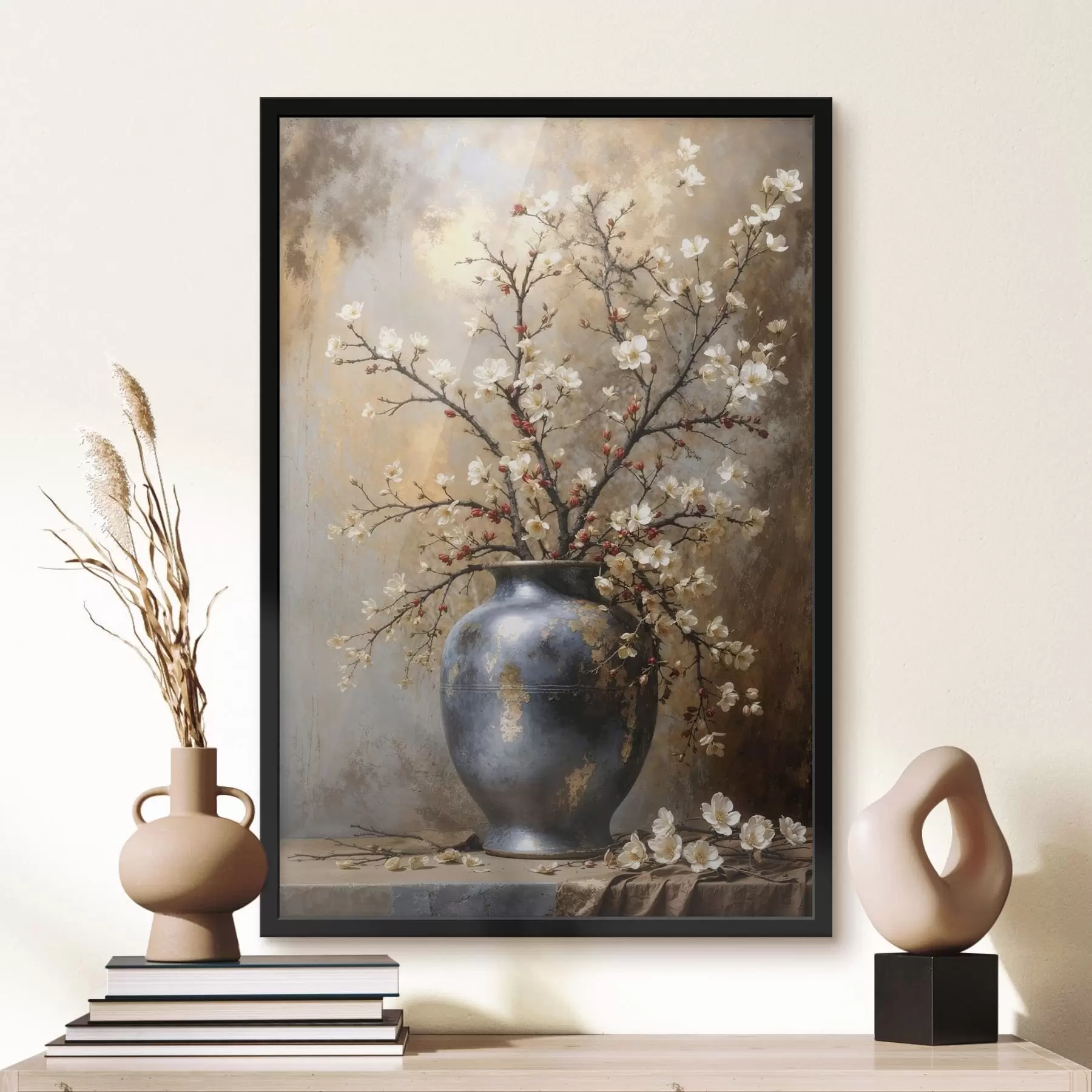 Papier peint photo Branches fleuries dans un vase sur fond neutre f48361