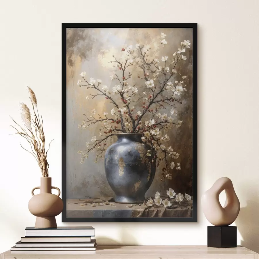 Papier peint photo Branches fleuries dans un vase sur fond neutre f48361