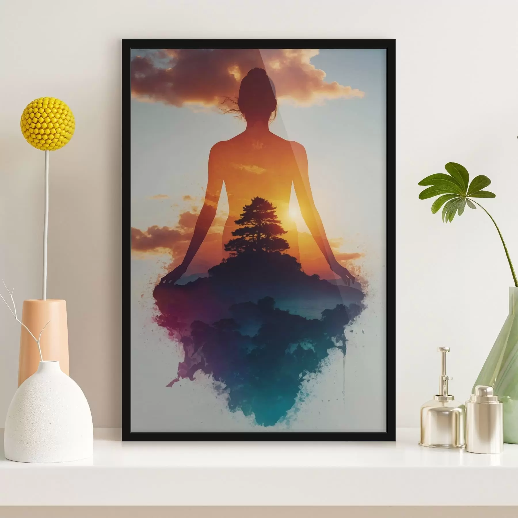 Papier peint photo Silhouette humaine sur fond de paysage au coucher du soleil f48364