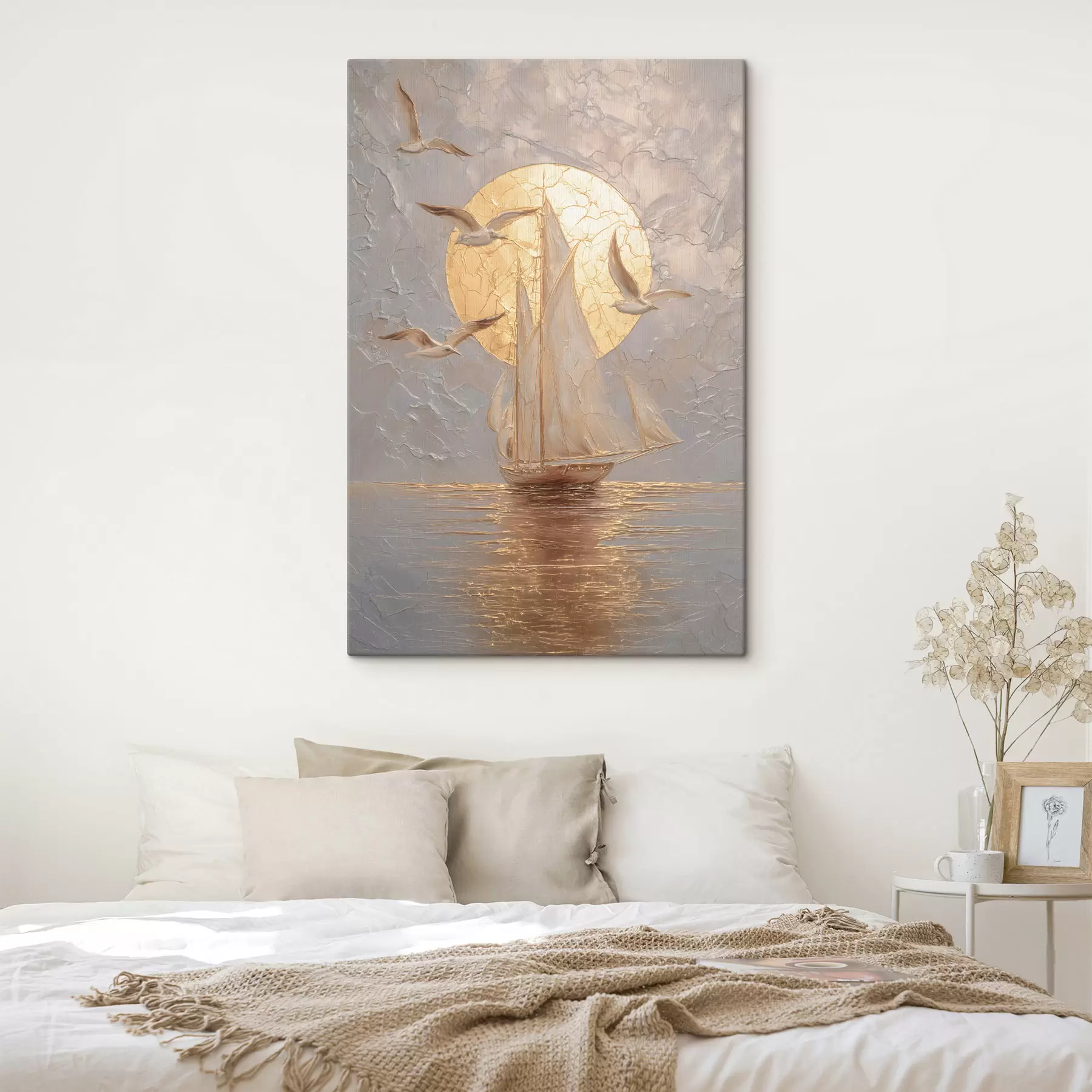  Schilderijen een schip bij zonsondergang in impasto-stijl s48556