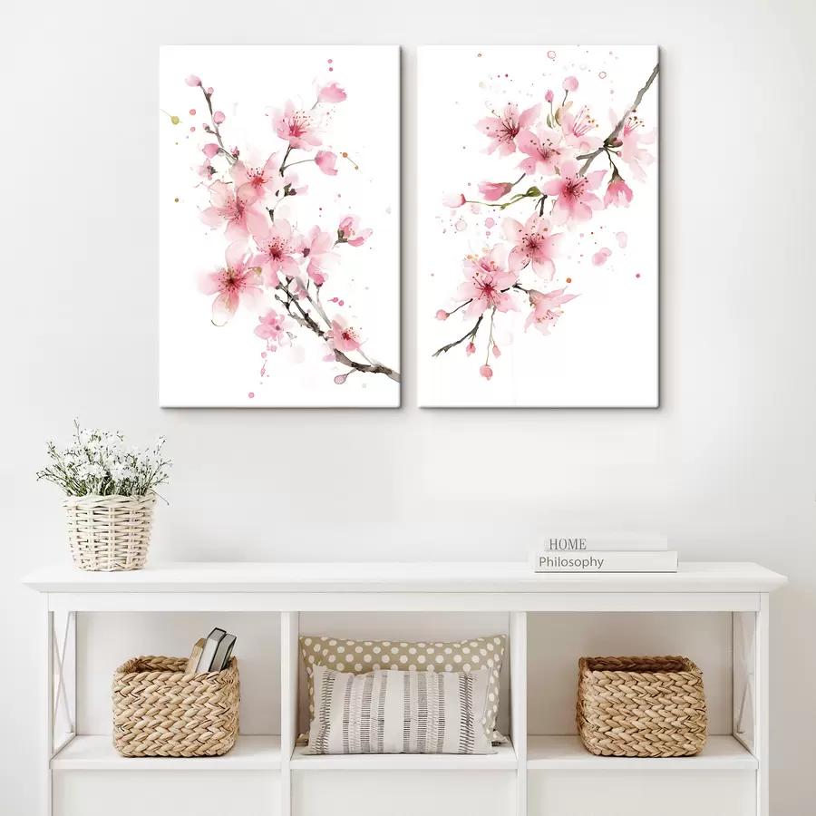  Peintures des branches d'abricotier en fleurs, dans un style aquarelle m30257