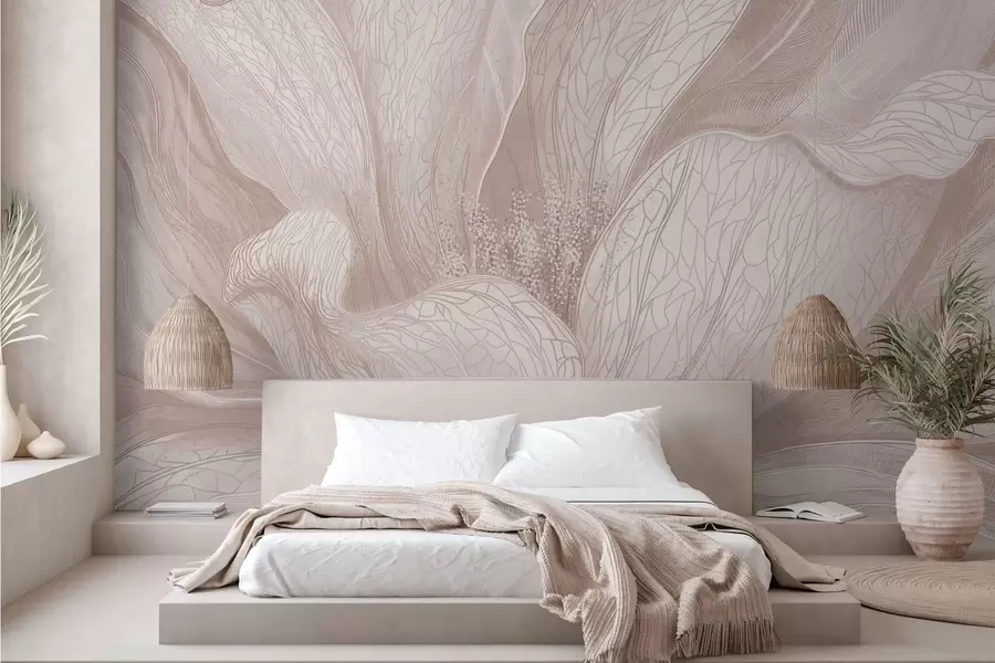 Fotobehang Abstracte bloem in lichtbeige tinten w05119