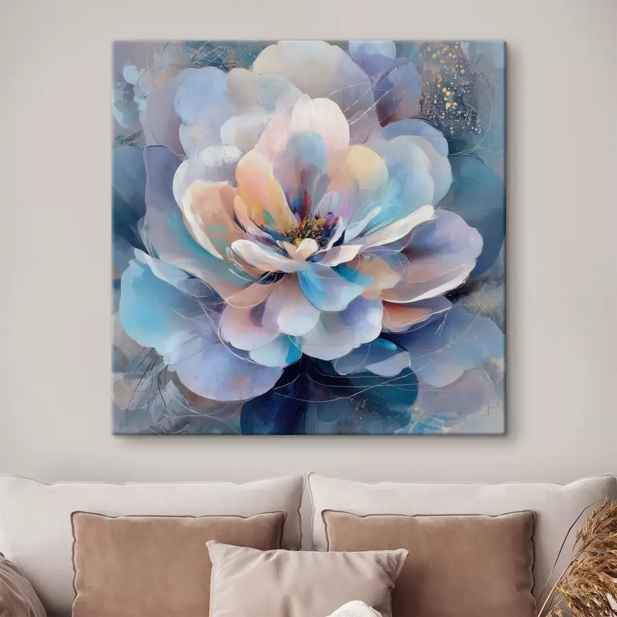  Peintures Fleur abstraite dans une palette de rose et de bleu, dans un style pictural contemporain s48185