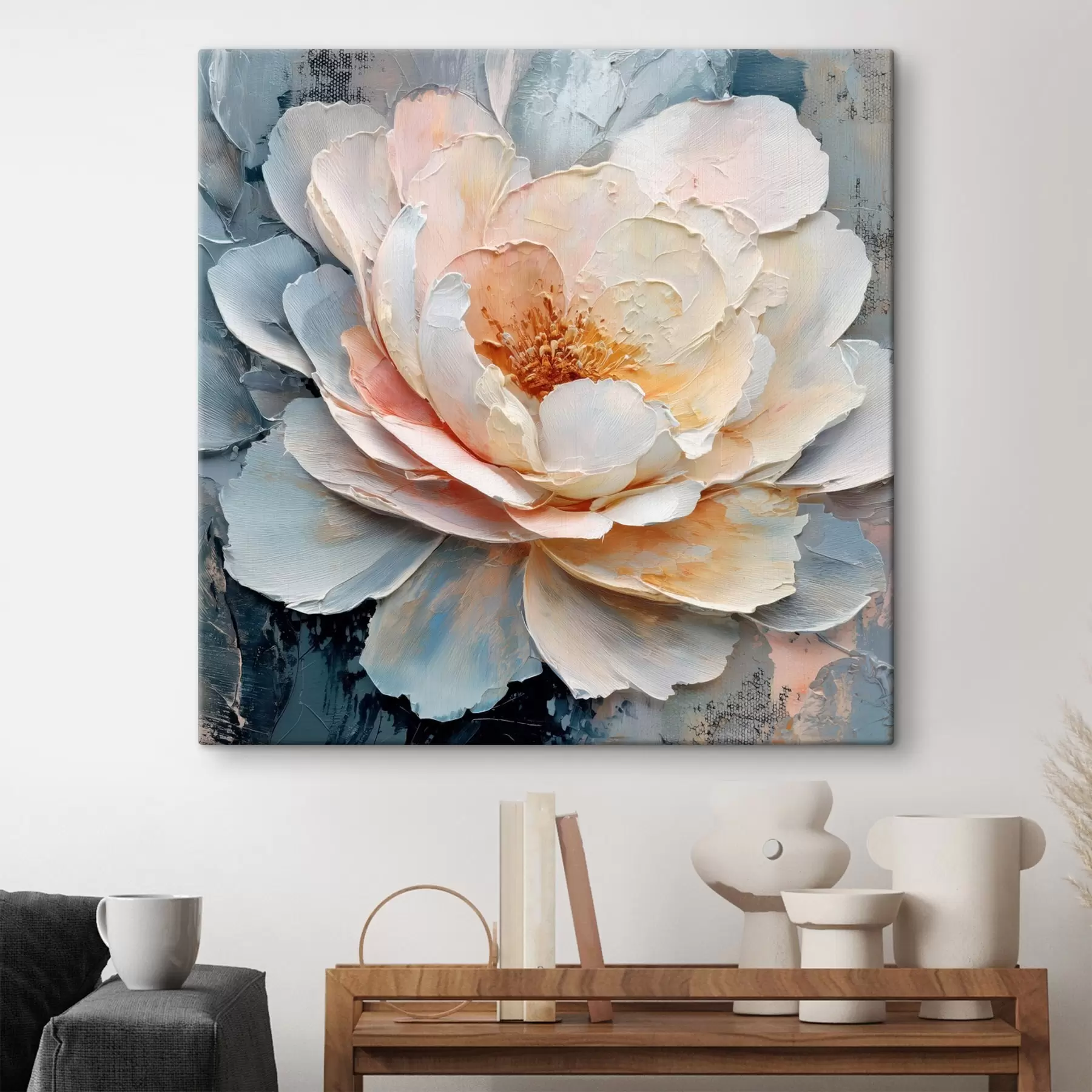  Schilderijen Close-up van een bloem met expressieve, gestructureerde penseelstreken in een eigentijdse schilderstijl s48198