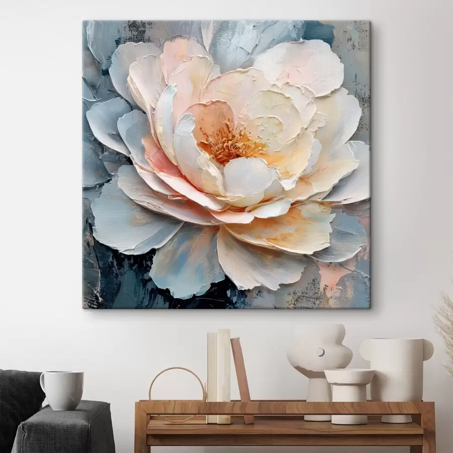  Peintures Gros plan sur une fleur, réalisé avec des coups de pinceau texturés et expressifs, dans un style pictural contemporain s48198