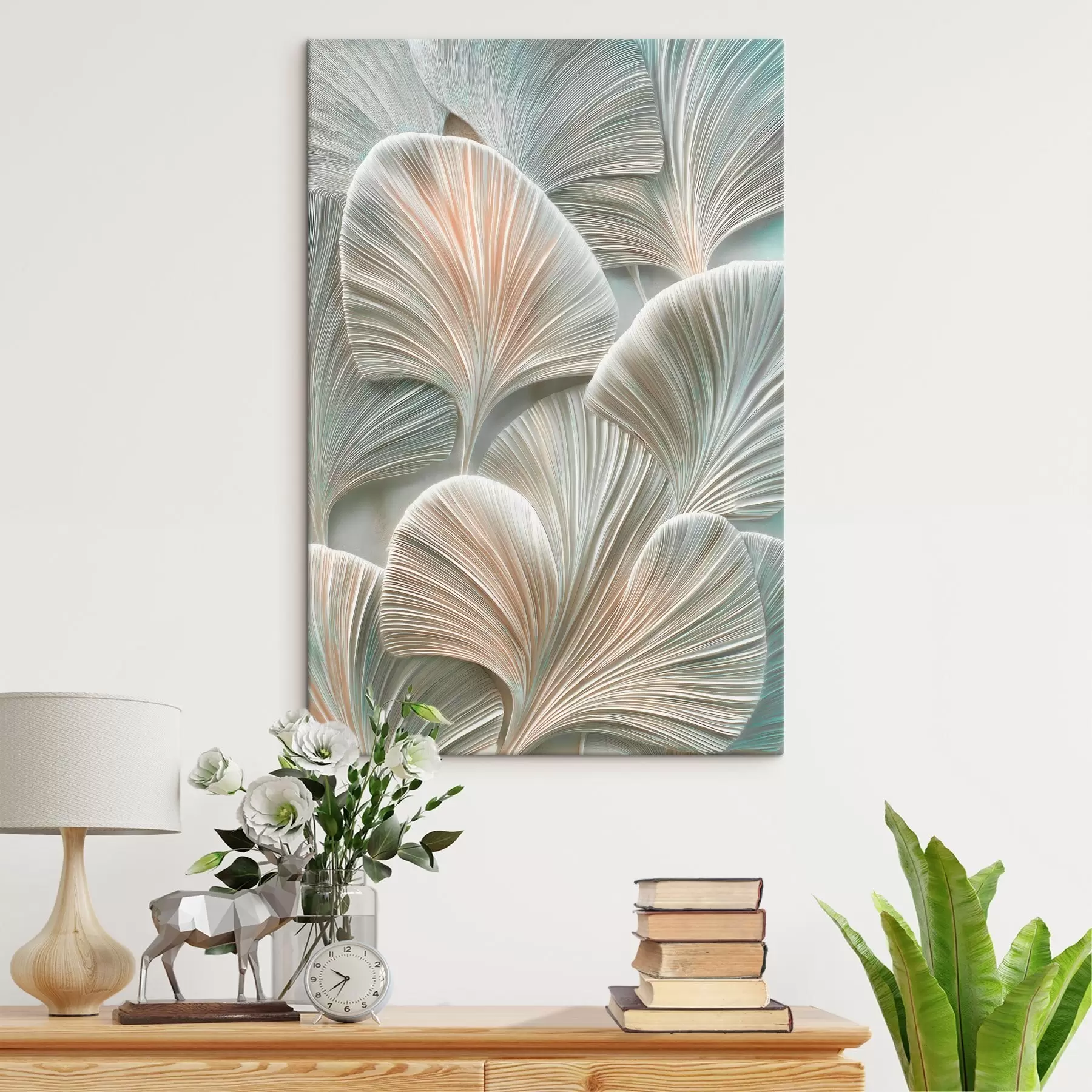  Peintures Illustration artistique représentant des feuilles en relief, dans un style contemporain de bas-relief s48210