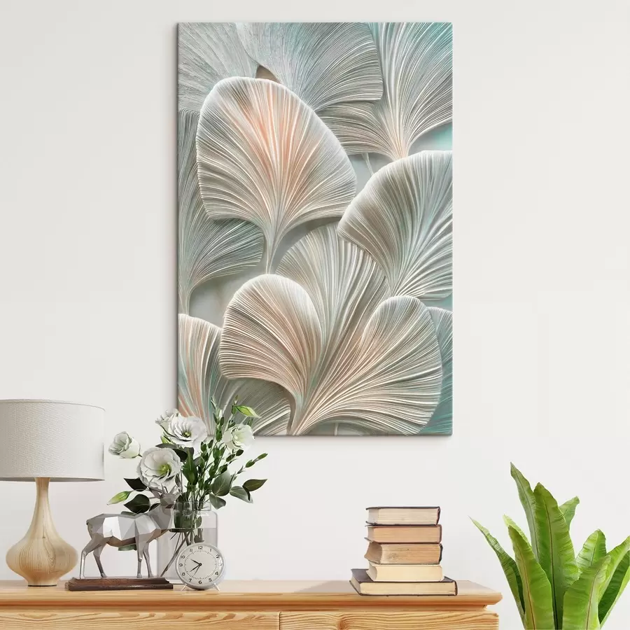  Peintures Illustration artistique représentant des feuilles en relief, dans un style contemporain de bas-relief s48210