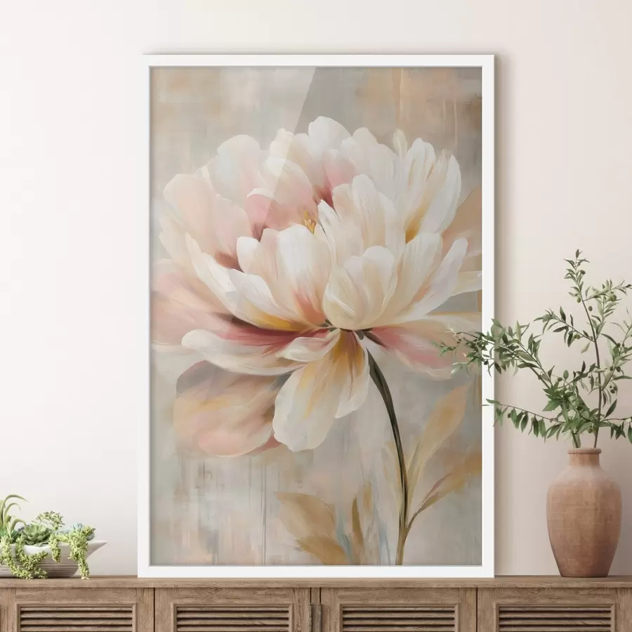 Papier peint photo Une pivoine délicate aux tons pastel, dans un style peinture à l'huile f48183