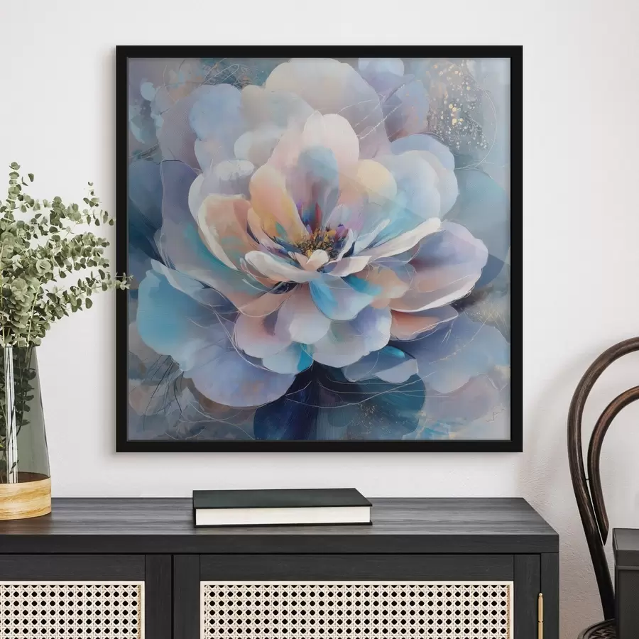 Papier peint photo Fleur abstraite dans une palette de rose et de bleu, dans un style pictural contemporain f48185