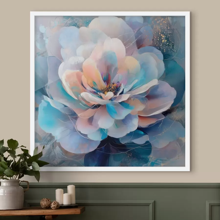Papier peint photo Fleur abstraite dans une palette de rose et de bleu, dans un style pictural contemporain f48185