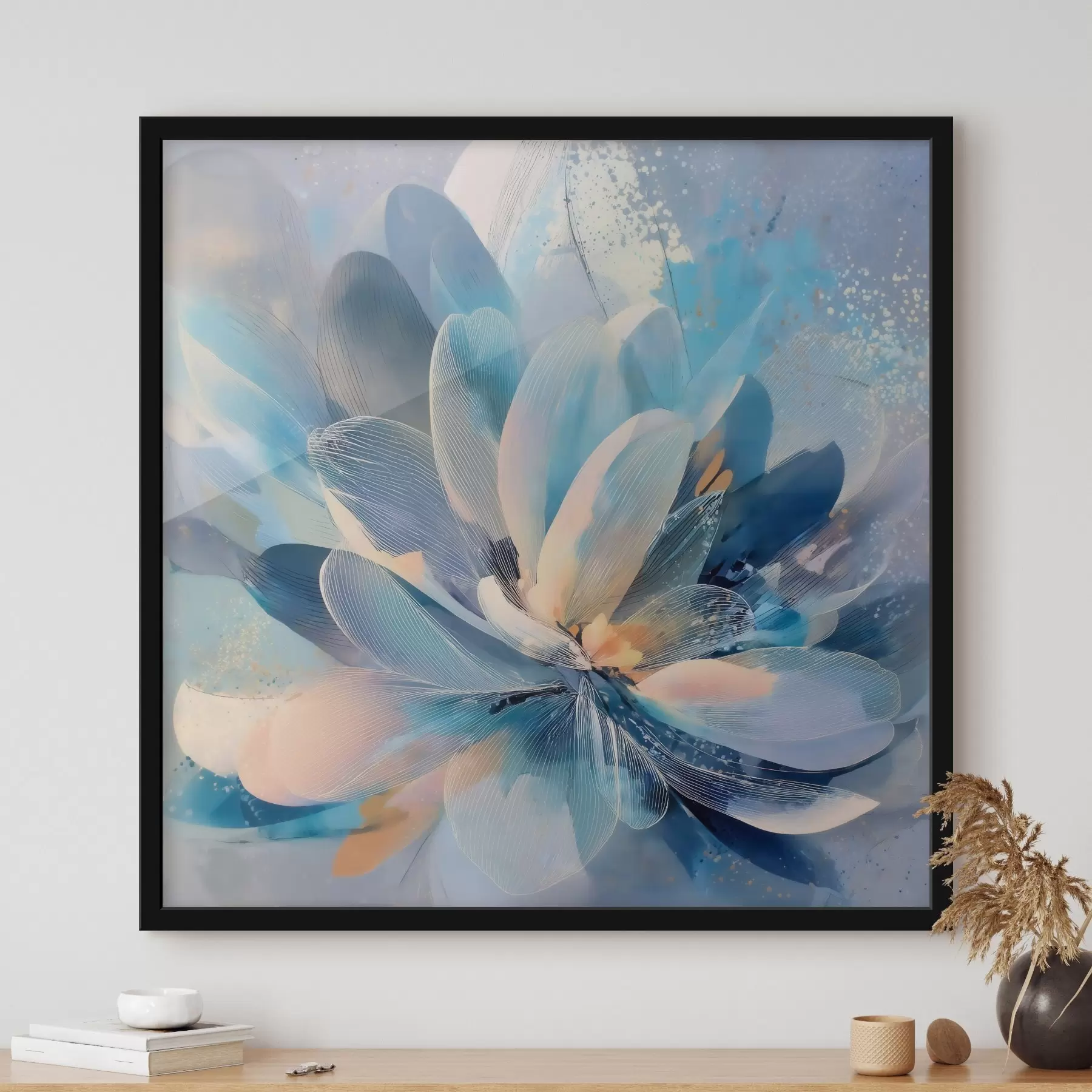 Fotobehang Abstracte bloem in koele tinten in de stijl van een kunstposter f48186