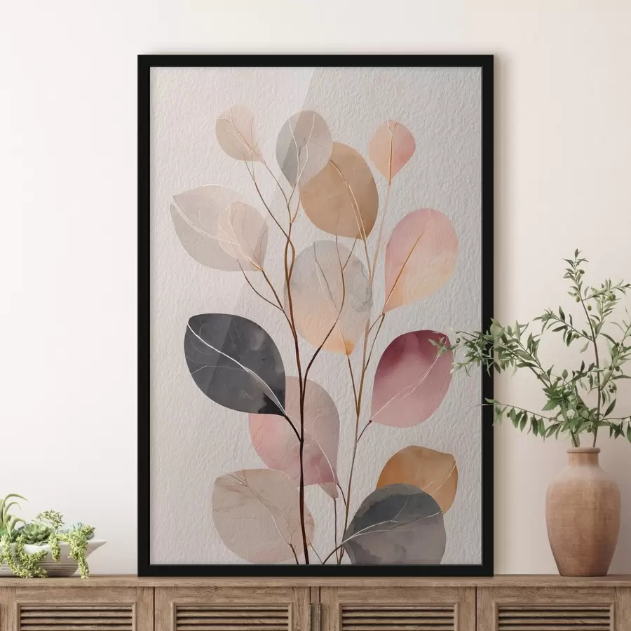 Papier peint photo Branche stylisée dans des tons beige et corail, dans un style aquarelle f48188