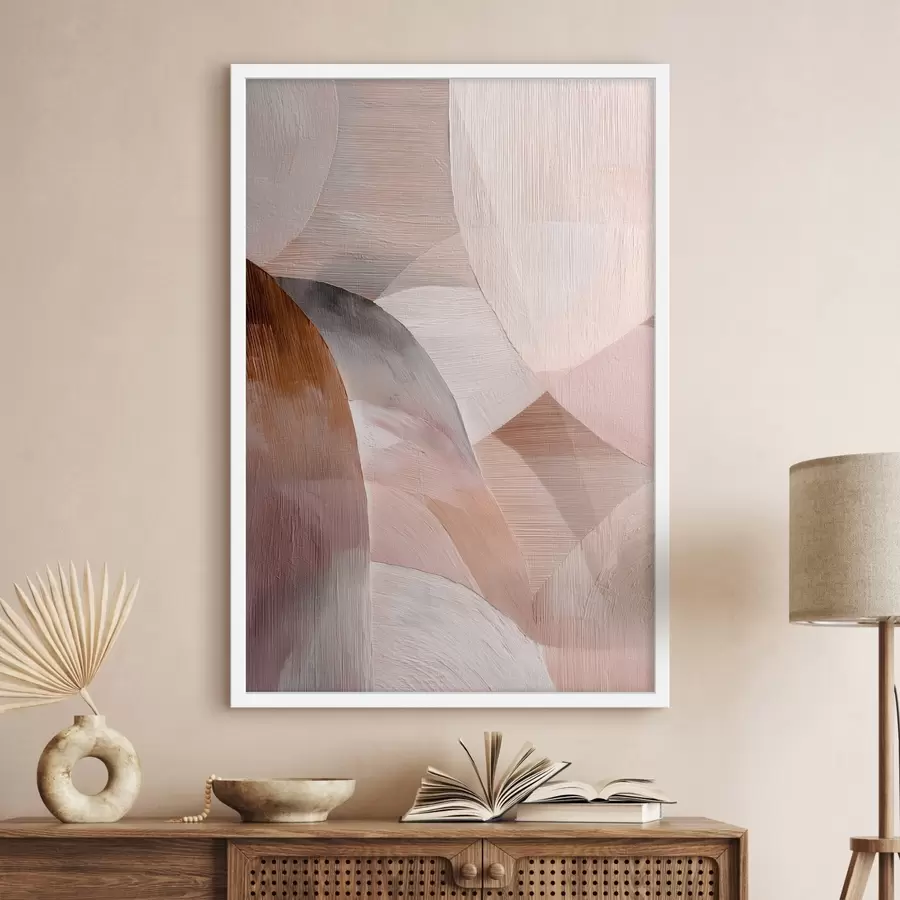 Papier peint photo Abstraction géométrique dans une palette de tons pêche chauds, dans le style d'une affiche d'art f48189