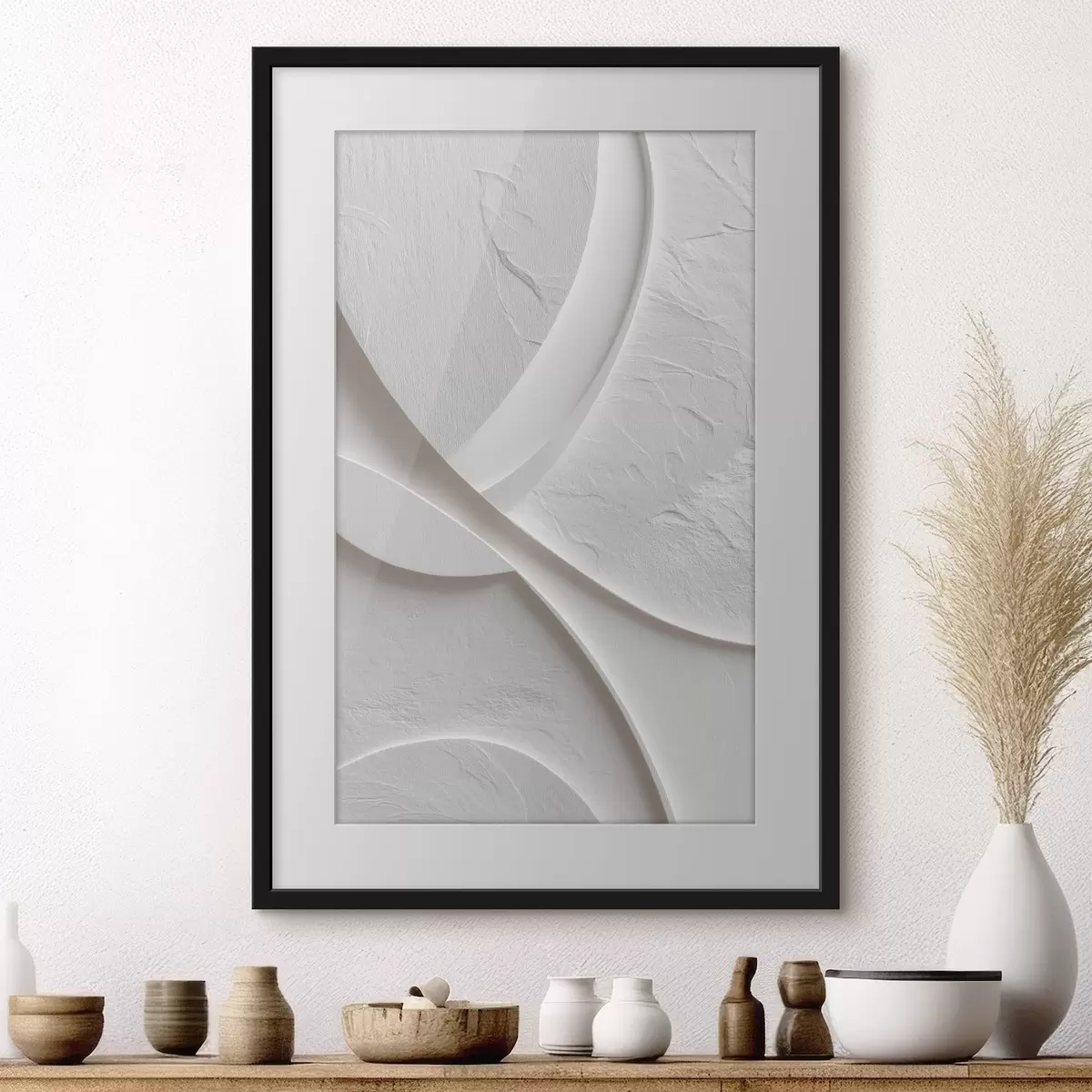 Affiche Panneau décoratif aux lignes fluides et à la texture pierre sur un fond clair f48192