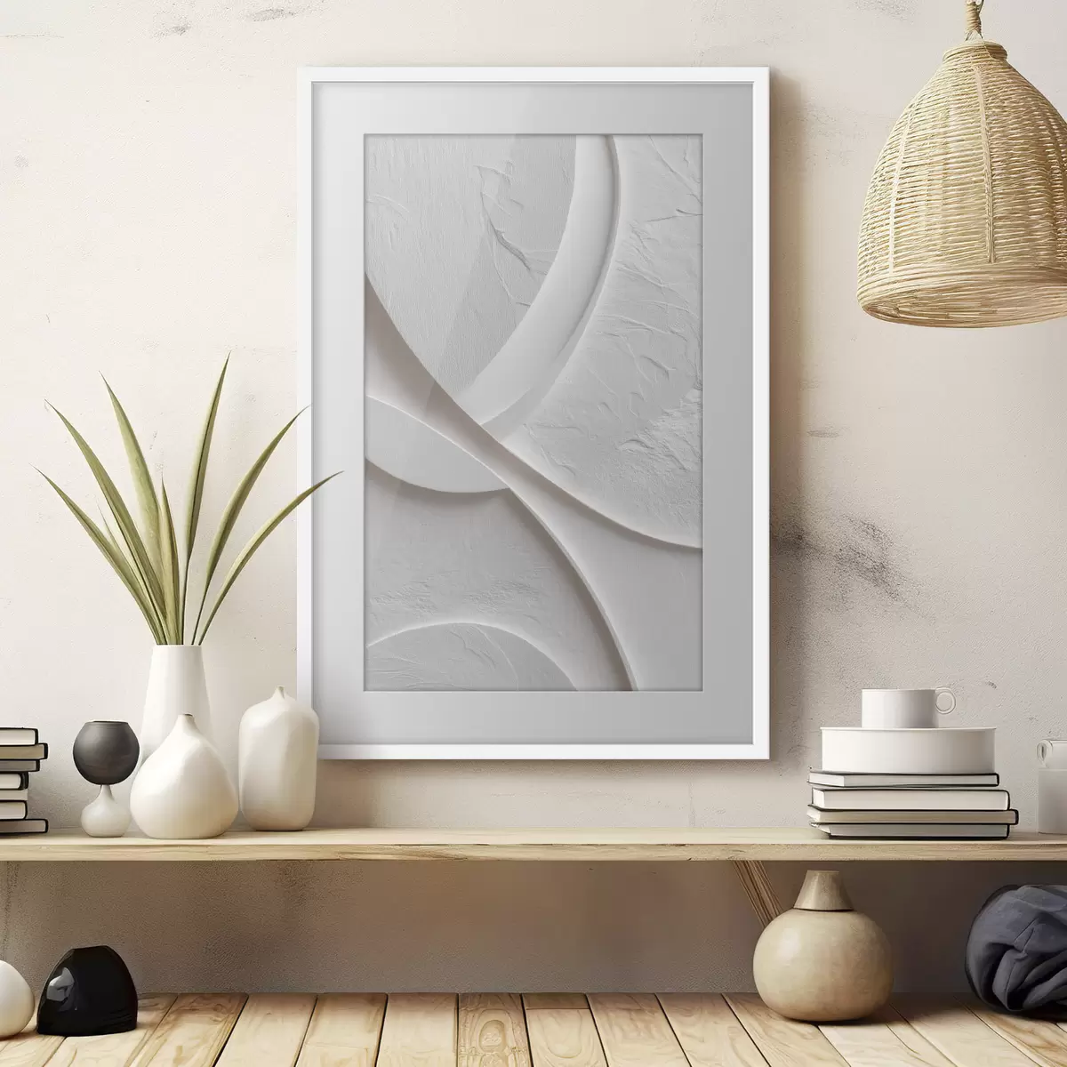 Affiche Panneau décoratif aux lignes fluides et à la texture pierre sur un fond clair f48192