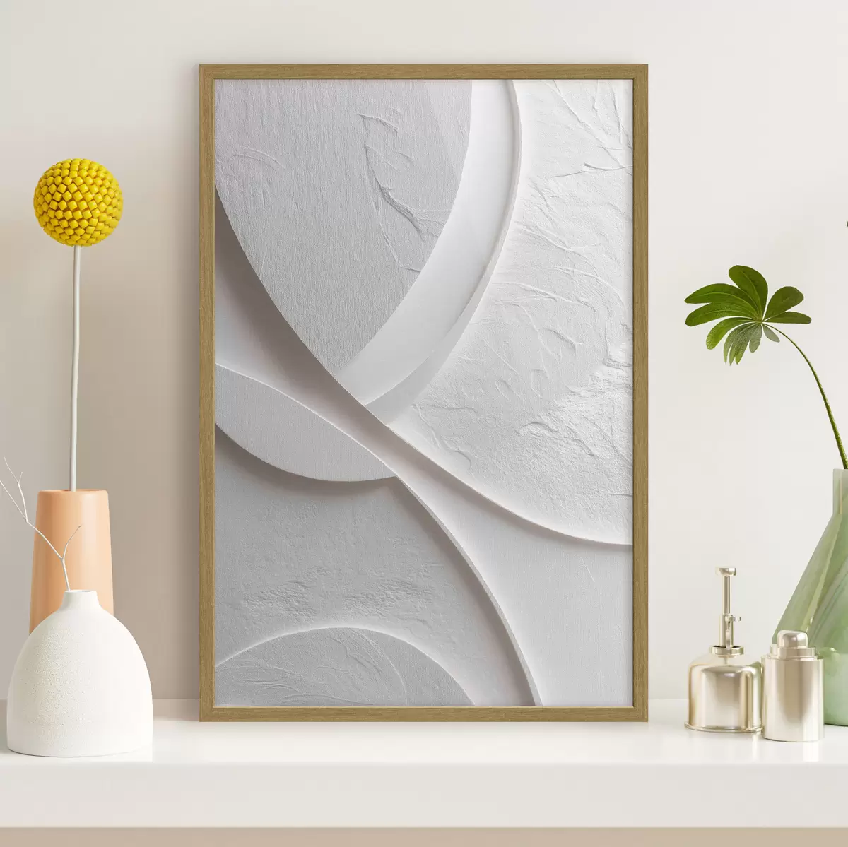 Affiche Panneau décoratif aux lignes fluides et à la texture pierre sur un fond clair f48192