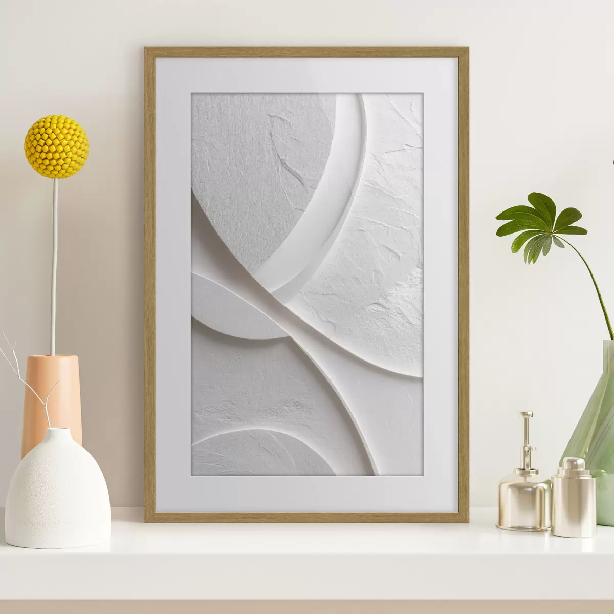 Affiche Panneau décoratif aux lignes fluides et à la texture pierre sur un fond clair f48192