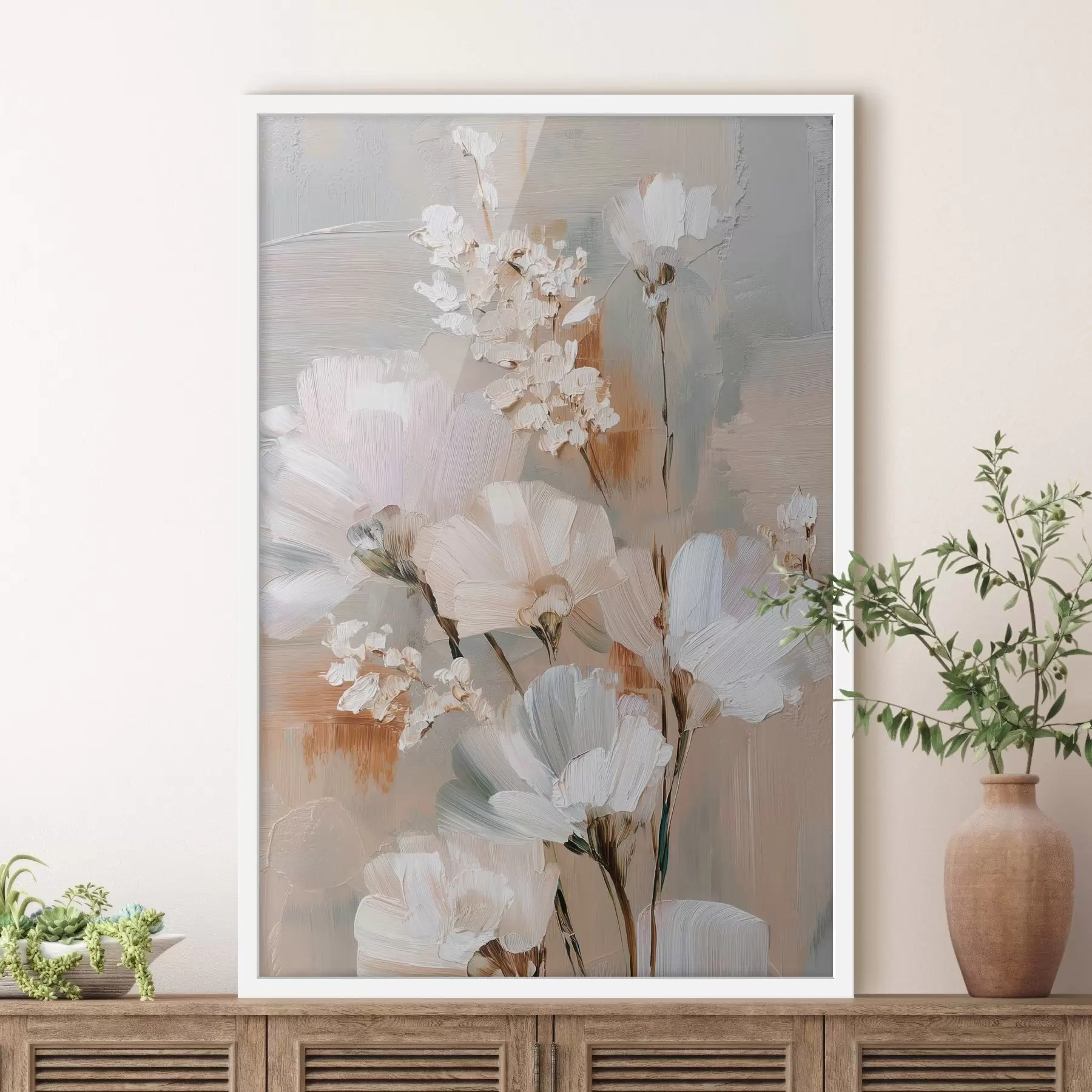 Fotobehang Bloemstuk in pasteltinten in de stijl van een olieverfschilderij f48194