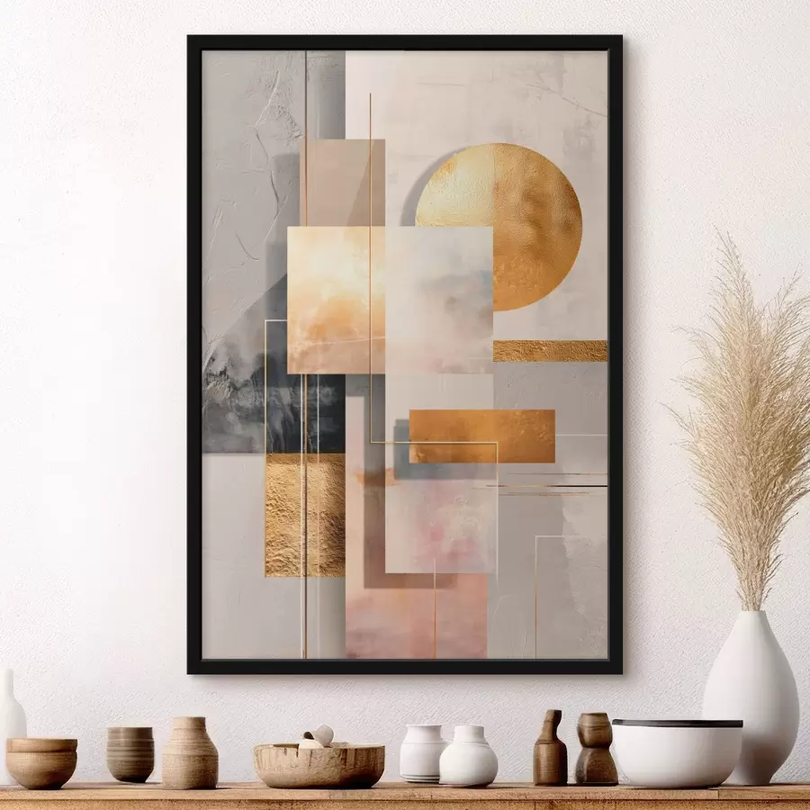 Papier peint photo Composition décorative composée de rectangles et d'un cercle dans une palette de tons beiges et bruns chauds f48196