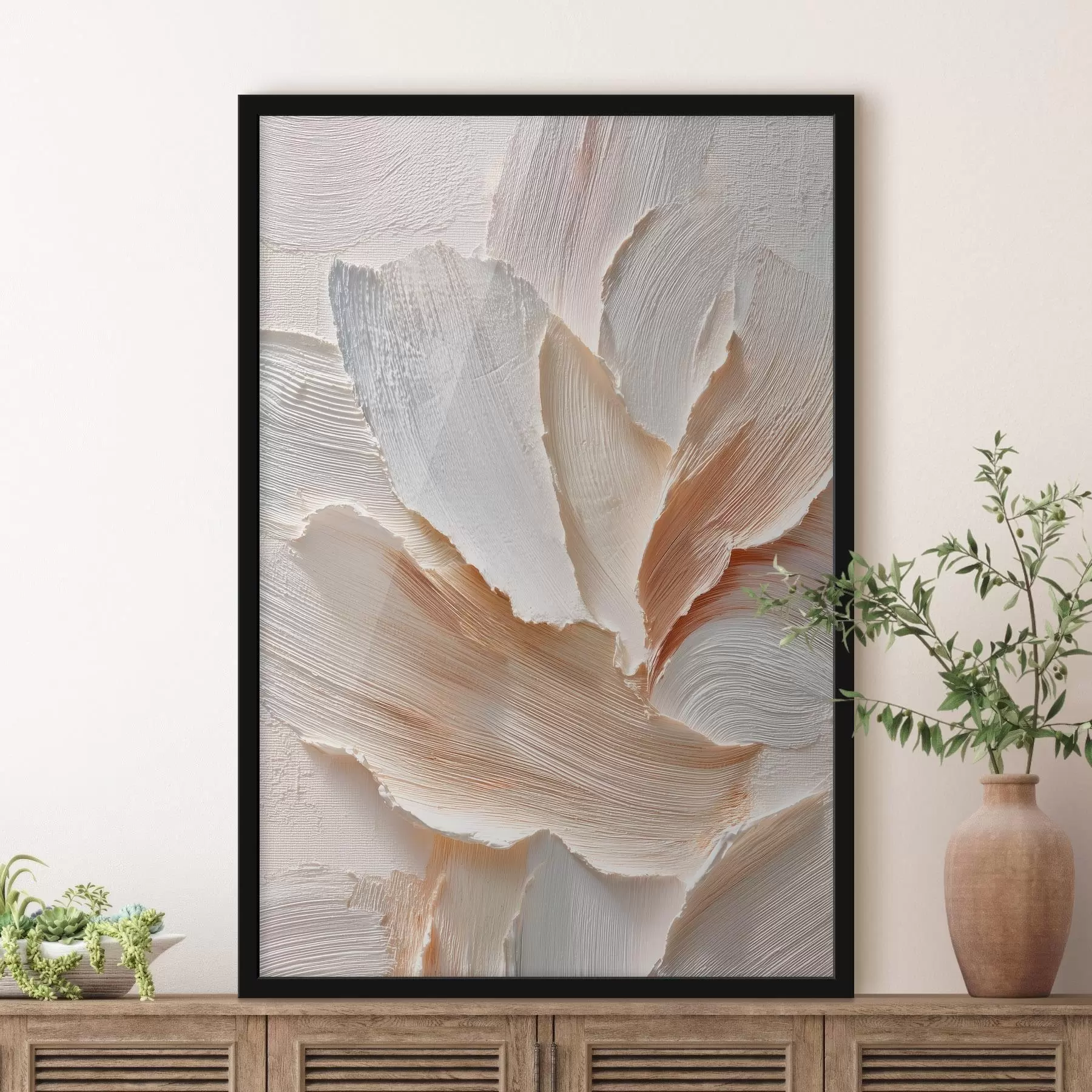 Fotobehang Abstracte compositie in lichte tinten met een uitgesproken penseelstreektextuur f48199