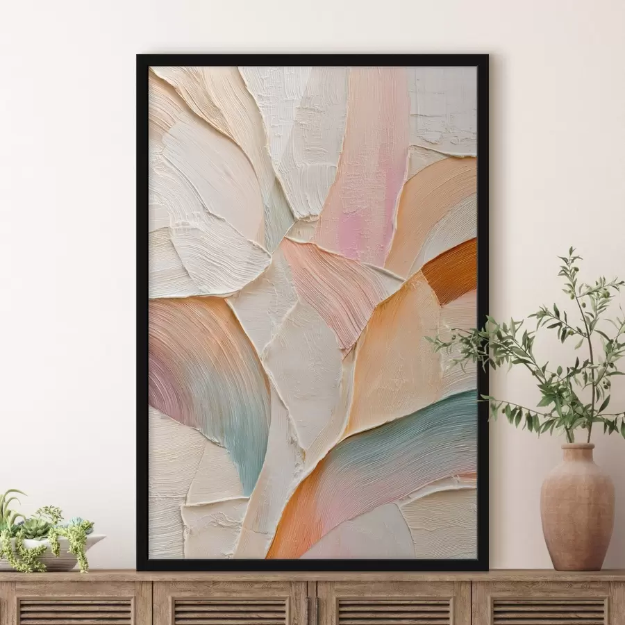 Papier peint photo Fond abstrait avec des coups de pinceau dynamiques dans des tons pêche et bleu f48202