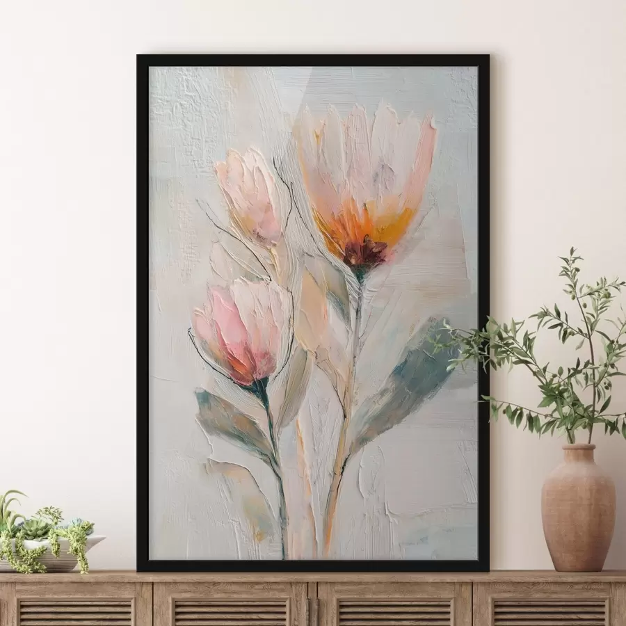 Papier peint photo Bouquet de protéas avec un effet de coups de pinceau épais f48206