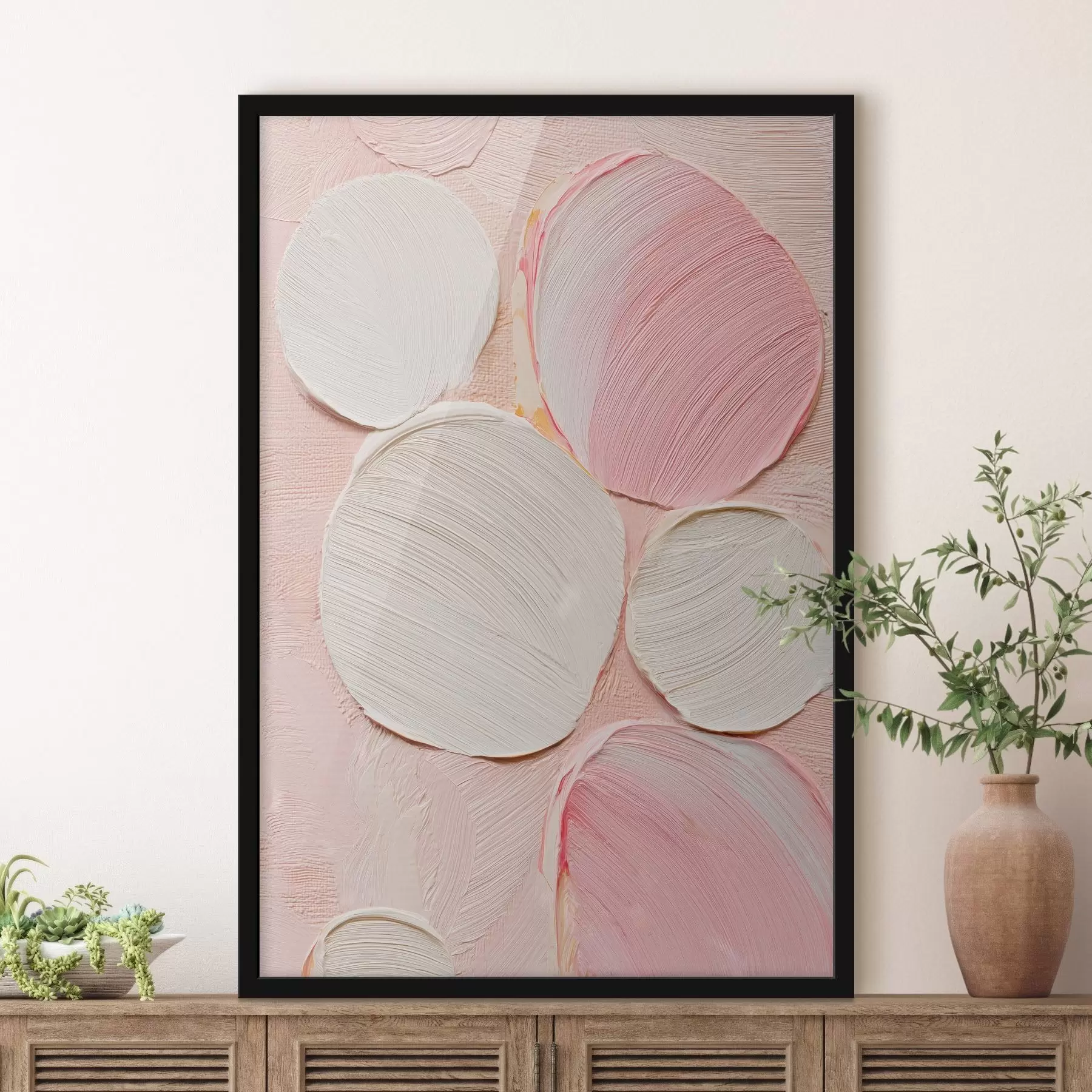 Fotobehang Decoratief paneel met volumineuze cirkelvormige penseelstreken in pastelkleuren f48208