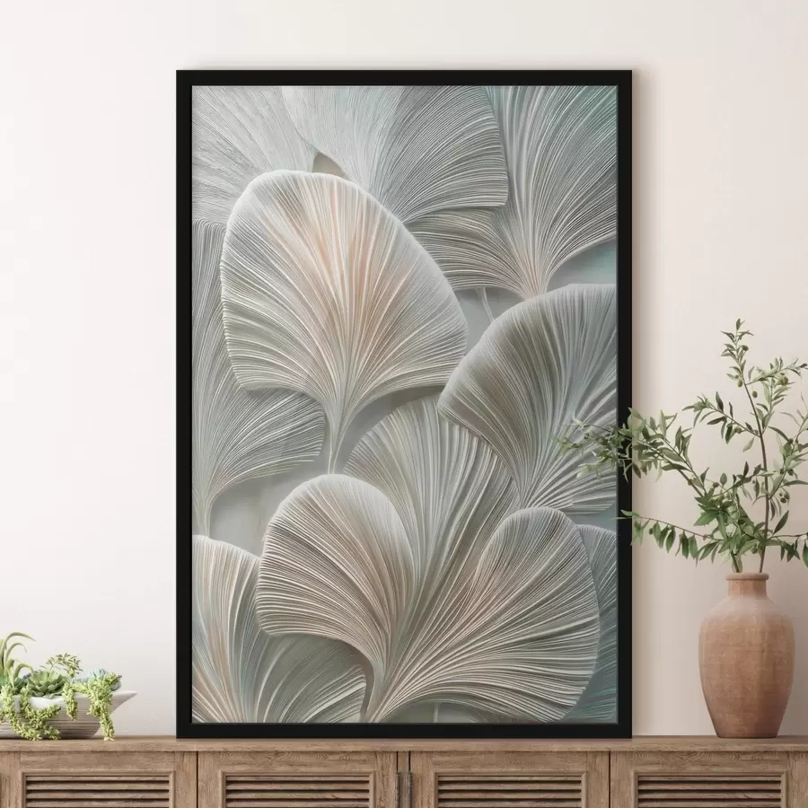 Papier peint photo Illustration artistique représentant des feuilles en relief, dans un style contemporain de bas-relief f48210