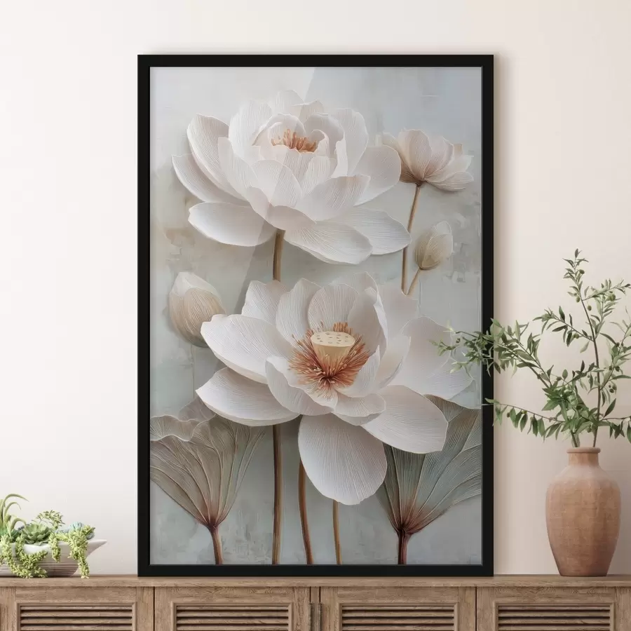 Papier peint photo Des fleurs de lotus aux teintes pastel claires, dans un style de peinture à l'huile f48213