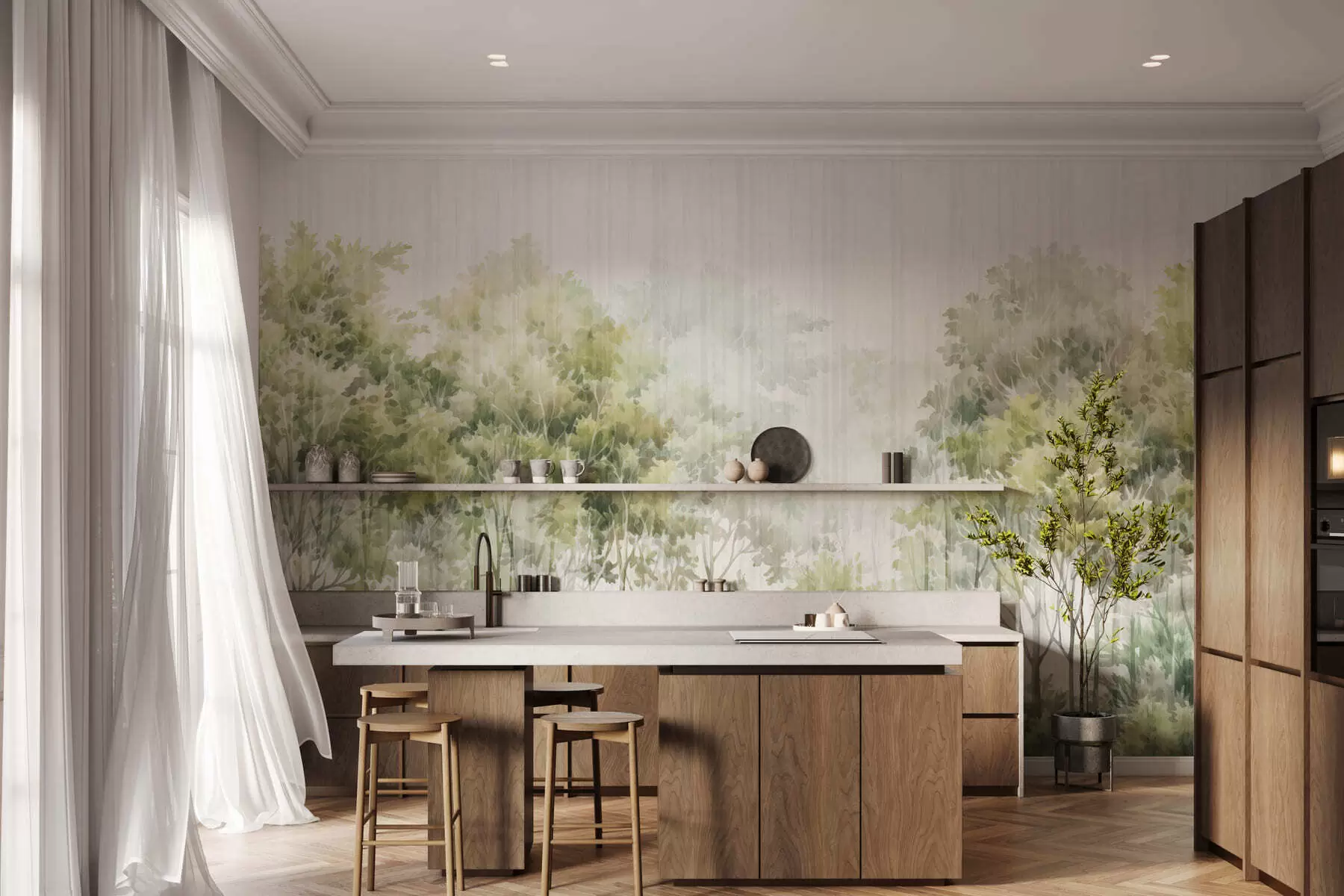 Papier peint photo Forêt luxuriante et lignes w05442