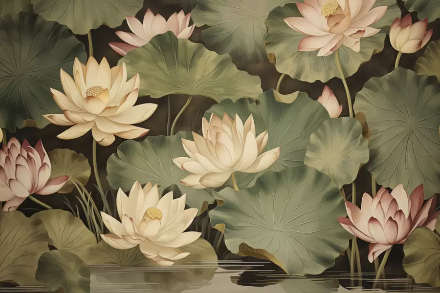 Fotobehang Vintage lotusbloemen w05445