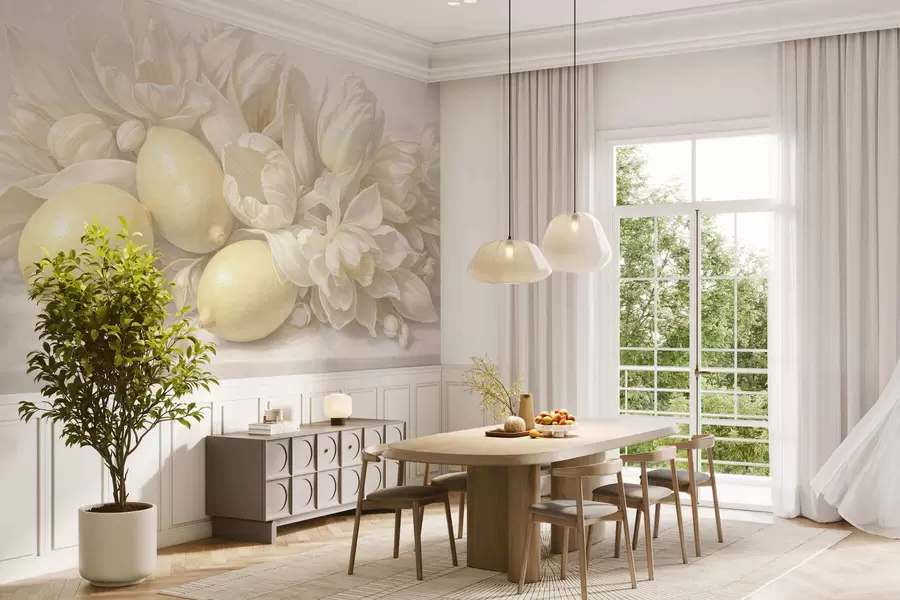 Papier peint photo Un bouquet floral délicat aux notes de citron w05449