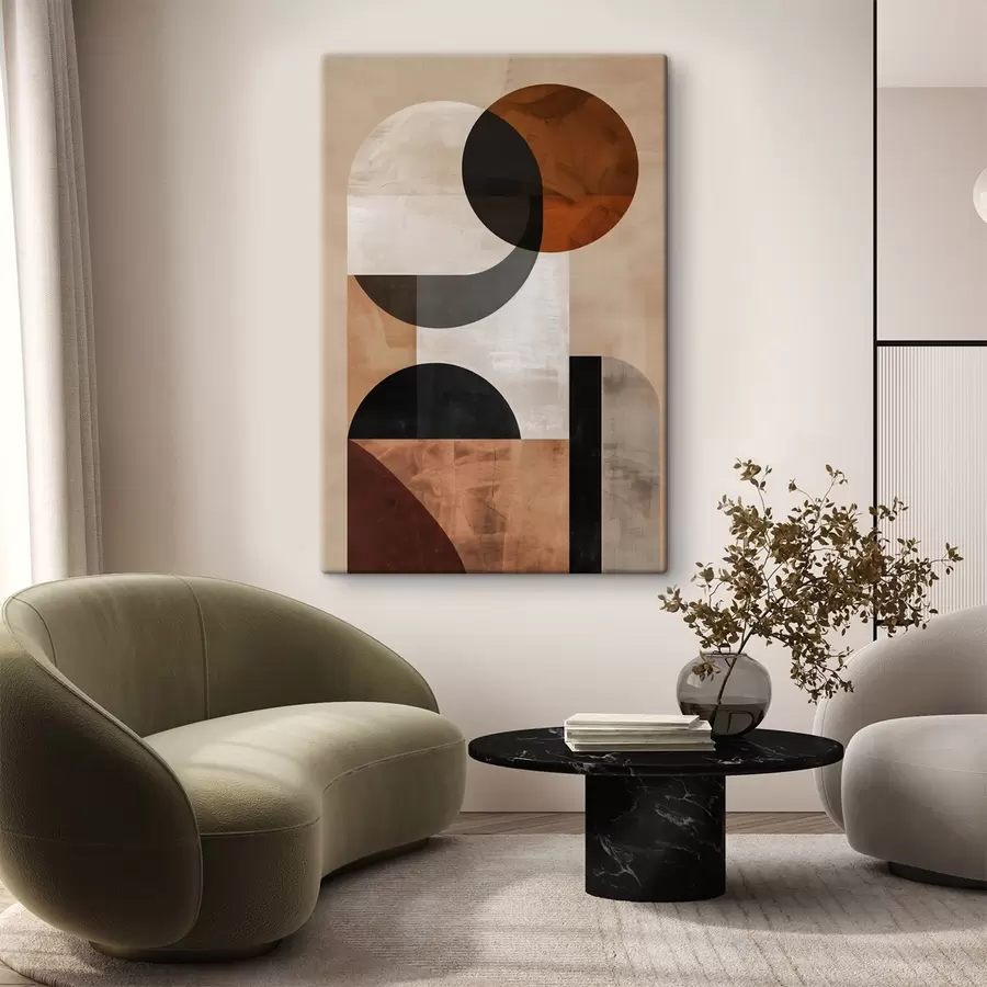  Schilderijen Geometrische abstractie, beige en zwart s48583