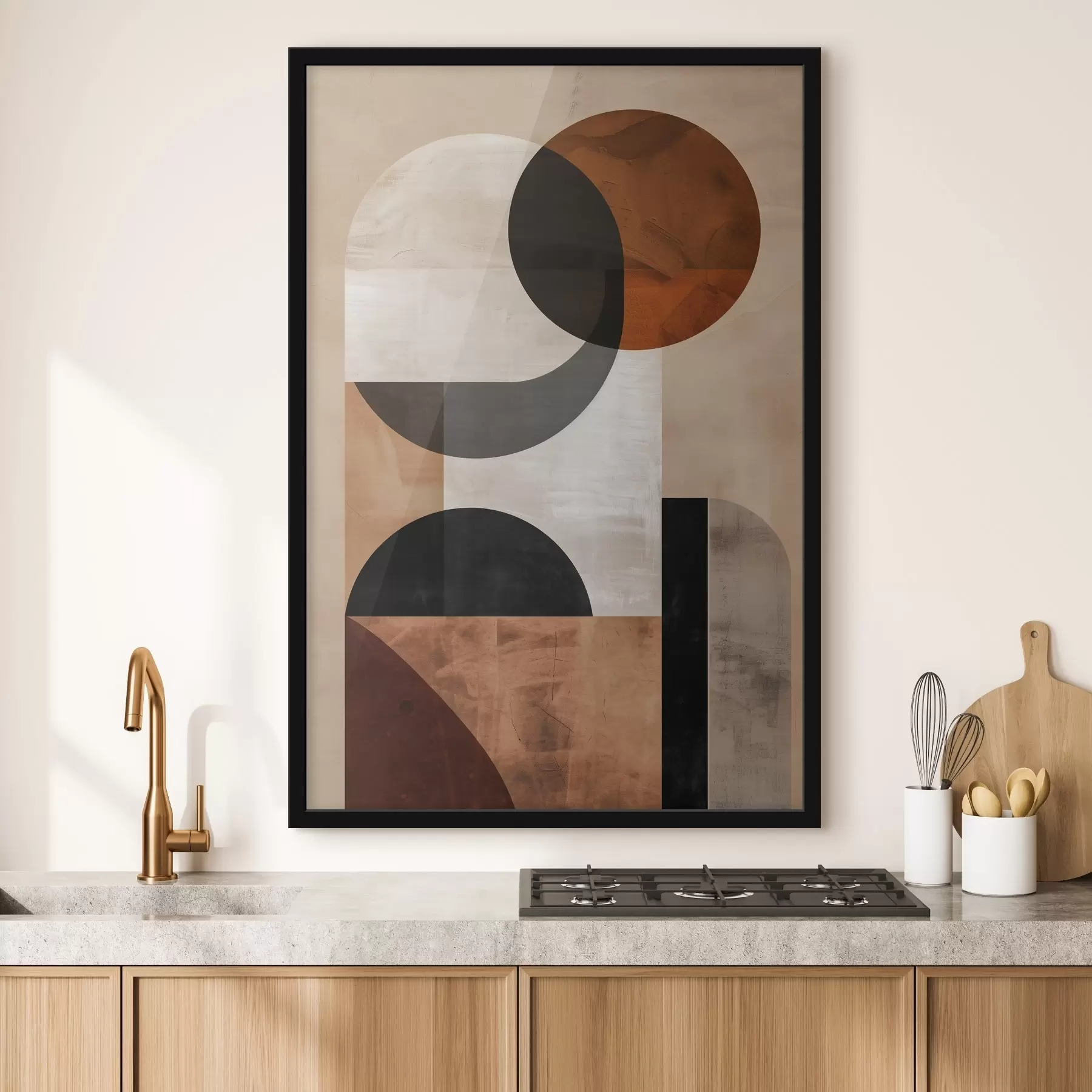 Fotobehang Geometrische abstractie, beige en zwart f48583