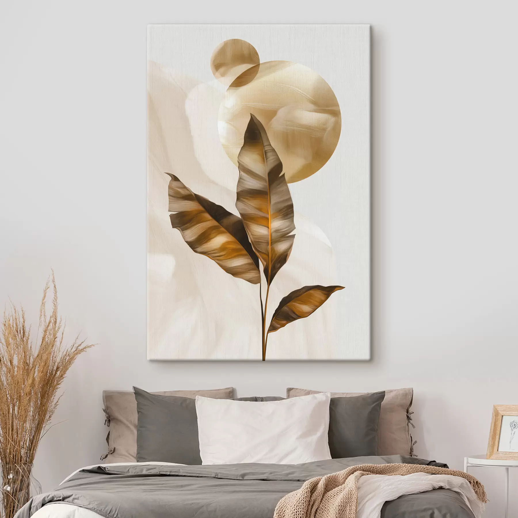  Schilderijen Een abstracte compositie van bladeren en cirkels s48614