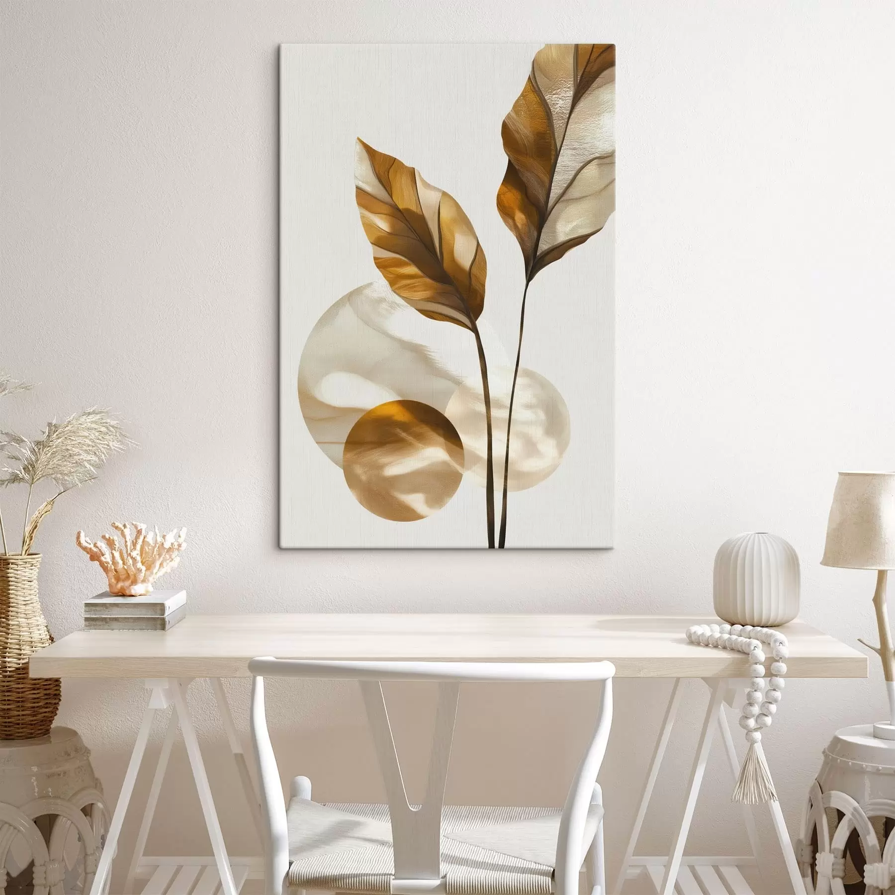  Schilderijen Een abstracte compositie van bladeren en cirkels s48615