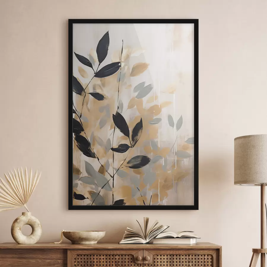 Fotobehang Een abstractie met een tak met bladeren f48608