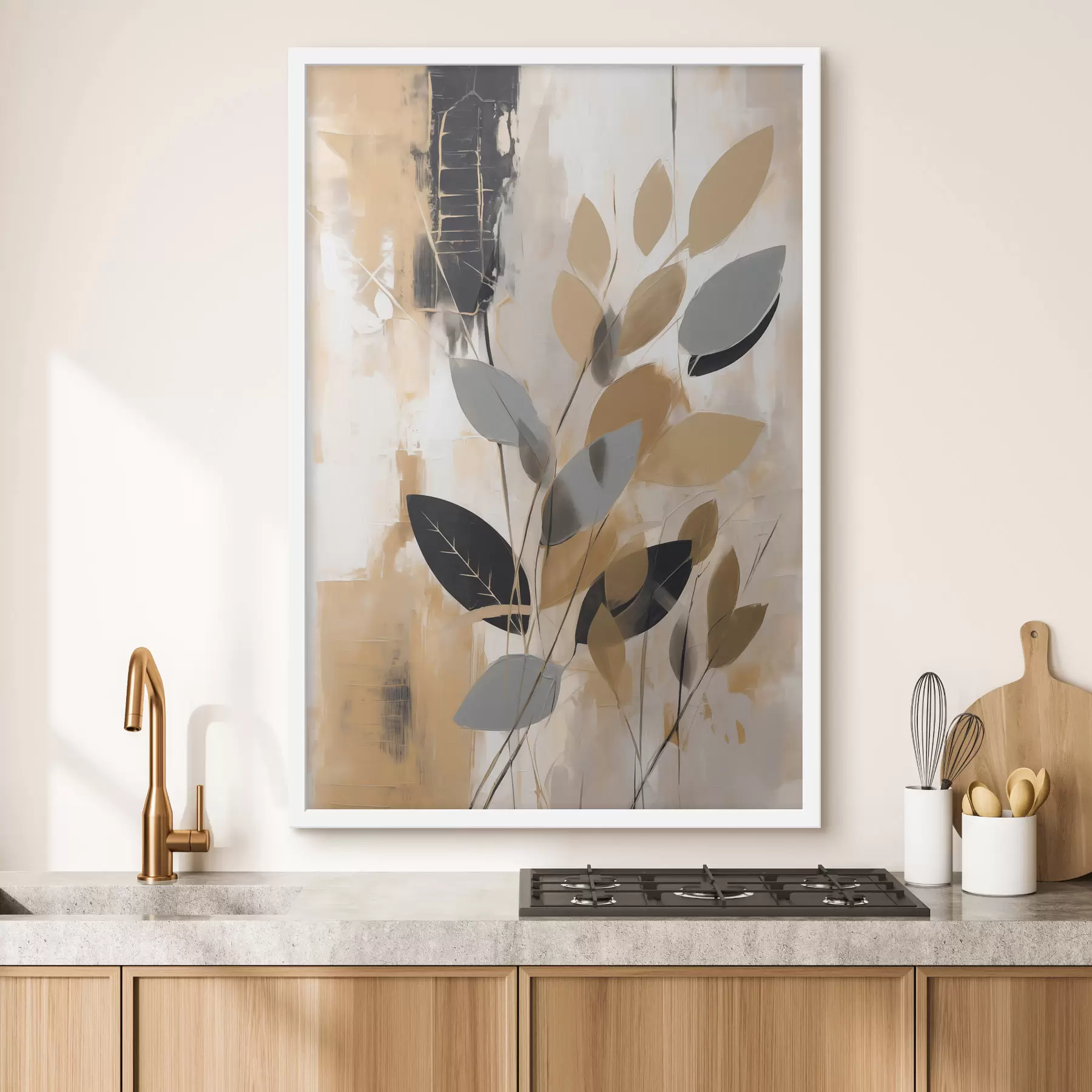 Fotobehang Een abstractie met een tak met bladeren f48609