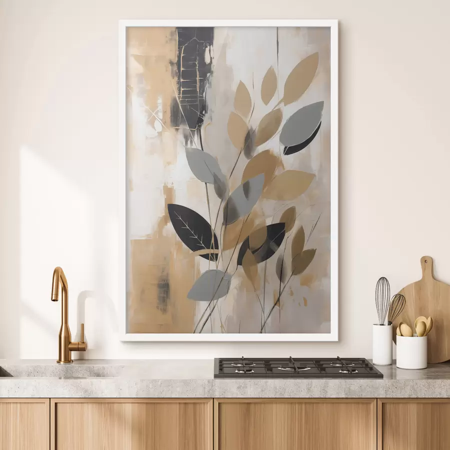 Fotobehang Een abstractie met een tak met bladeren f48609