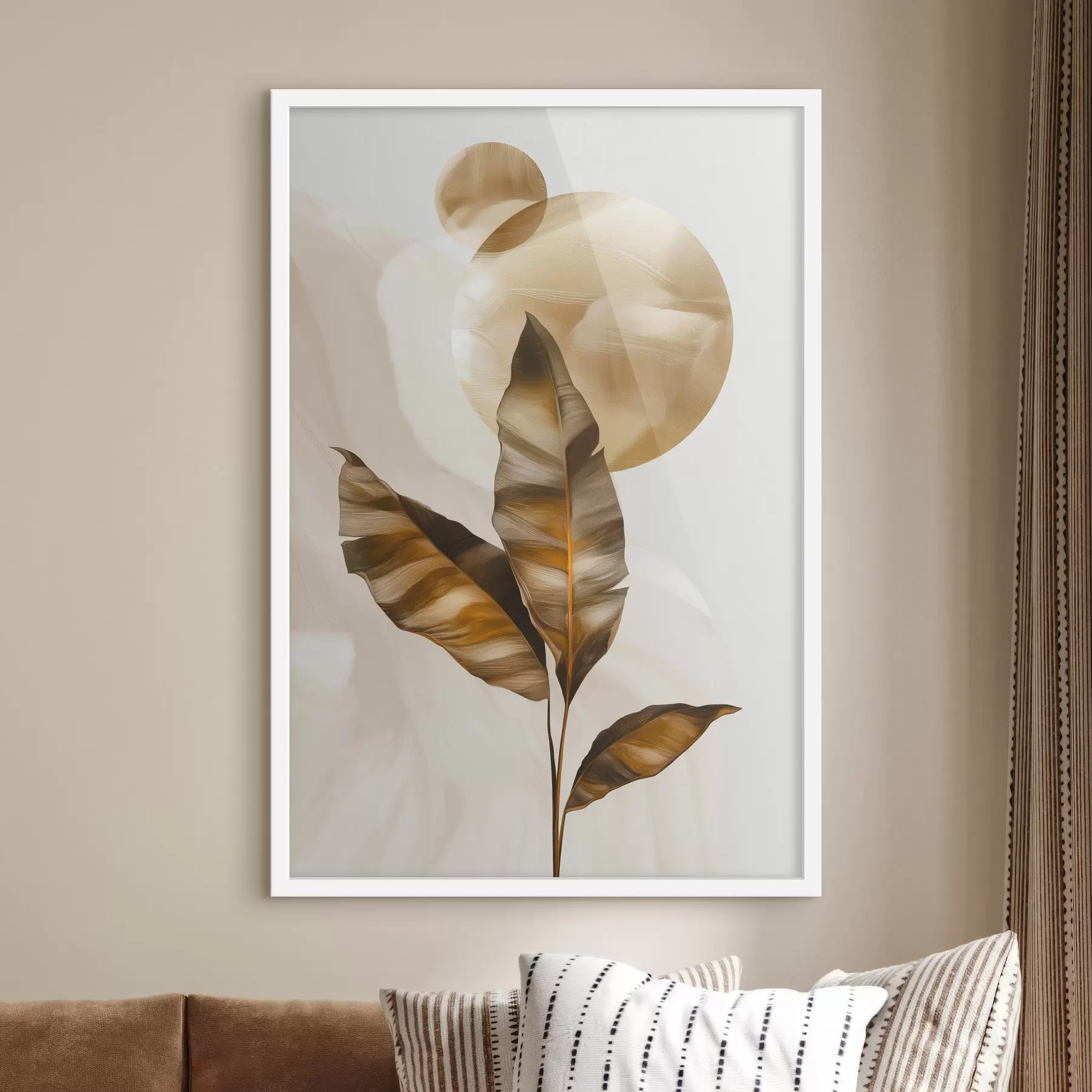 Fotobehang Een abstracte compositie van bladeren en cirkels f48614