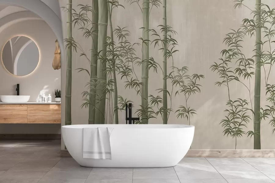 Fotobehang Lichtgroene bamboe w05120v1