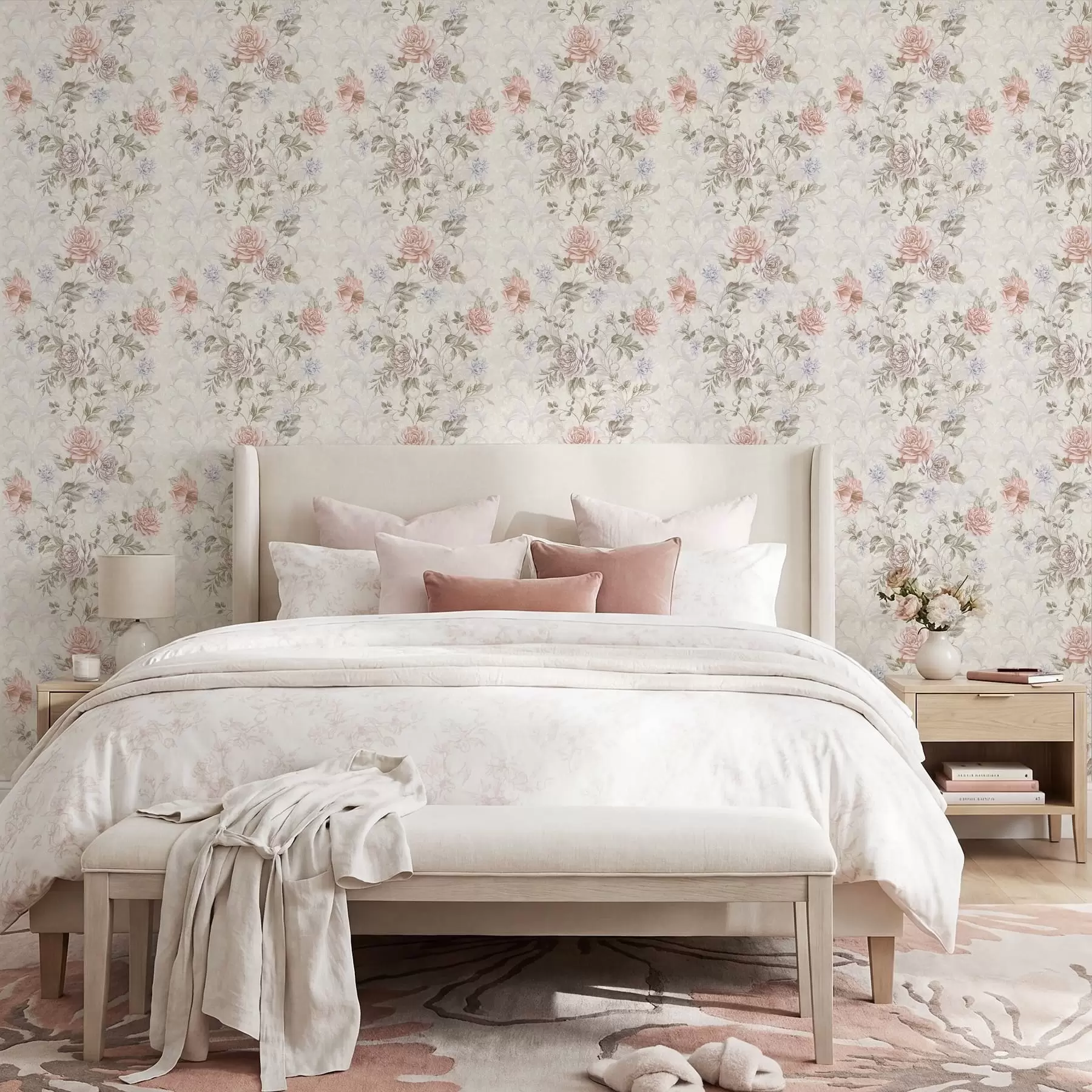 Fotobehang Motief met grote bloemen in pasteltinten a01154