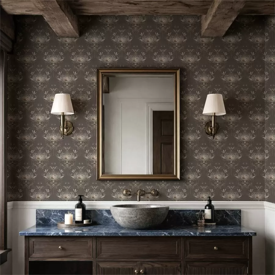 Fotobehang Sieraad met zwanen en vogels in klassieke stijl a01161